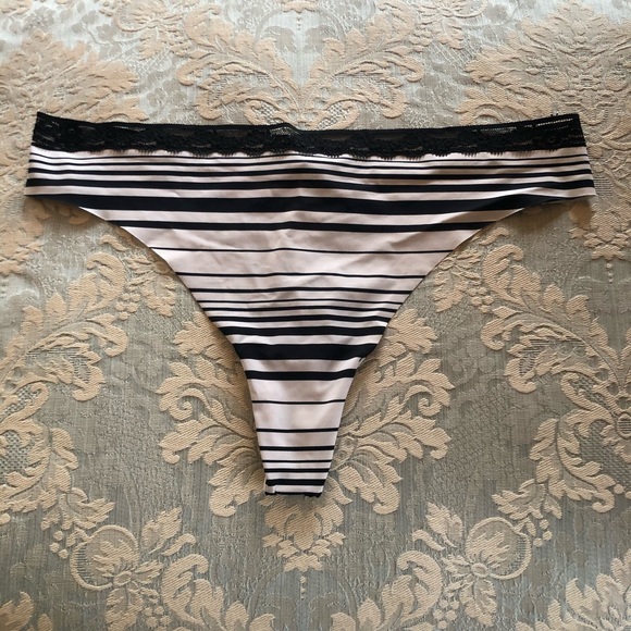 Victoria's Secret Other - Victoria’s Secret raw edge hem free lace trim striped thong size L
